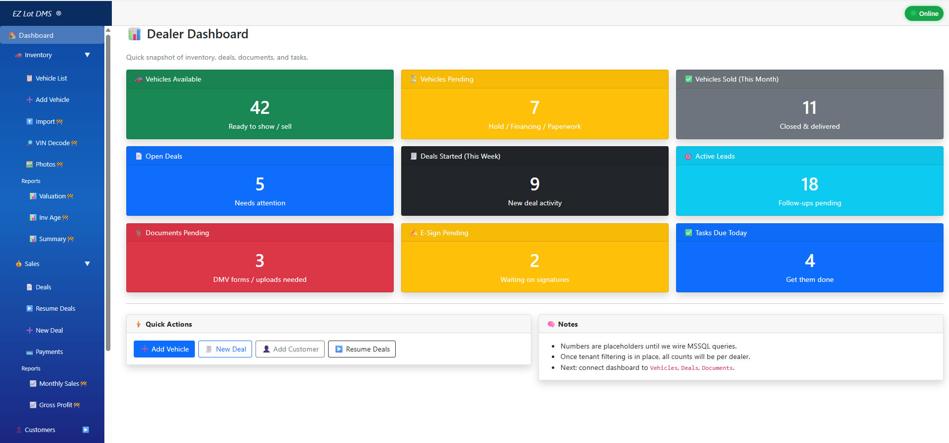EZLotManager Dealer Dashboard
